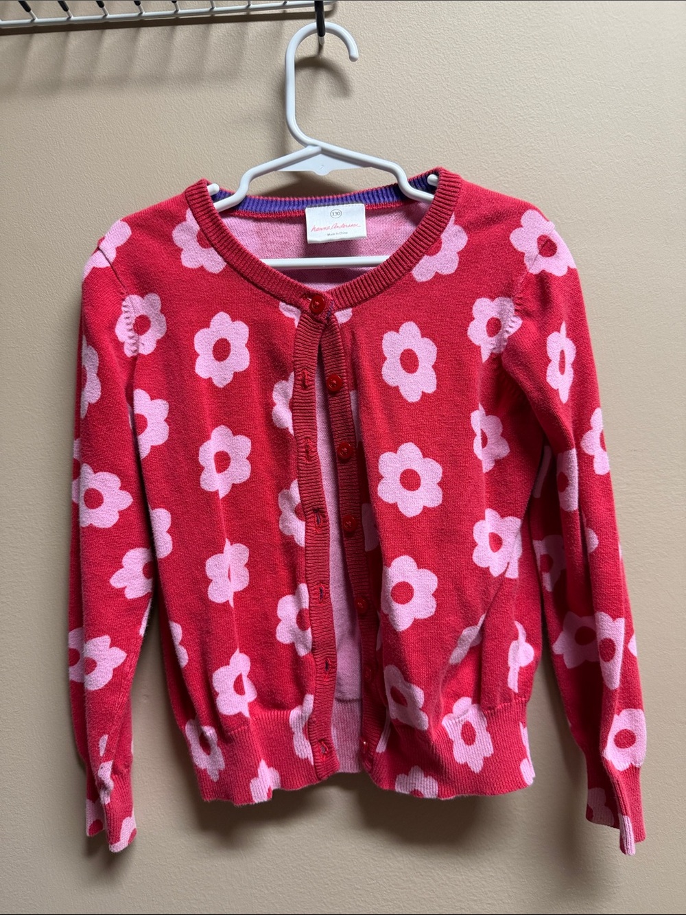 Hanna Andersson Red Cardigan with Pink Floral Print